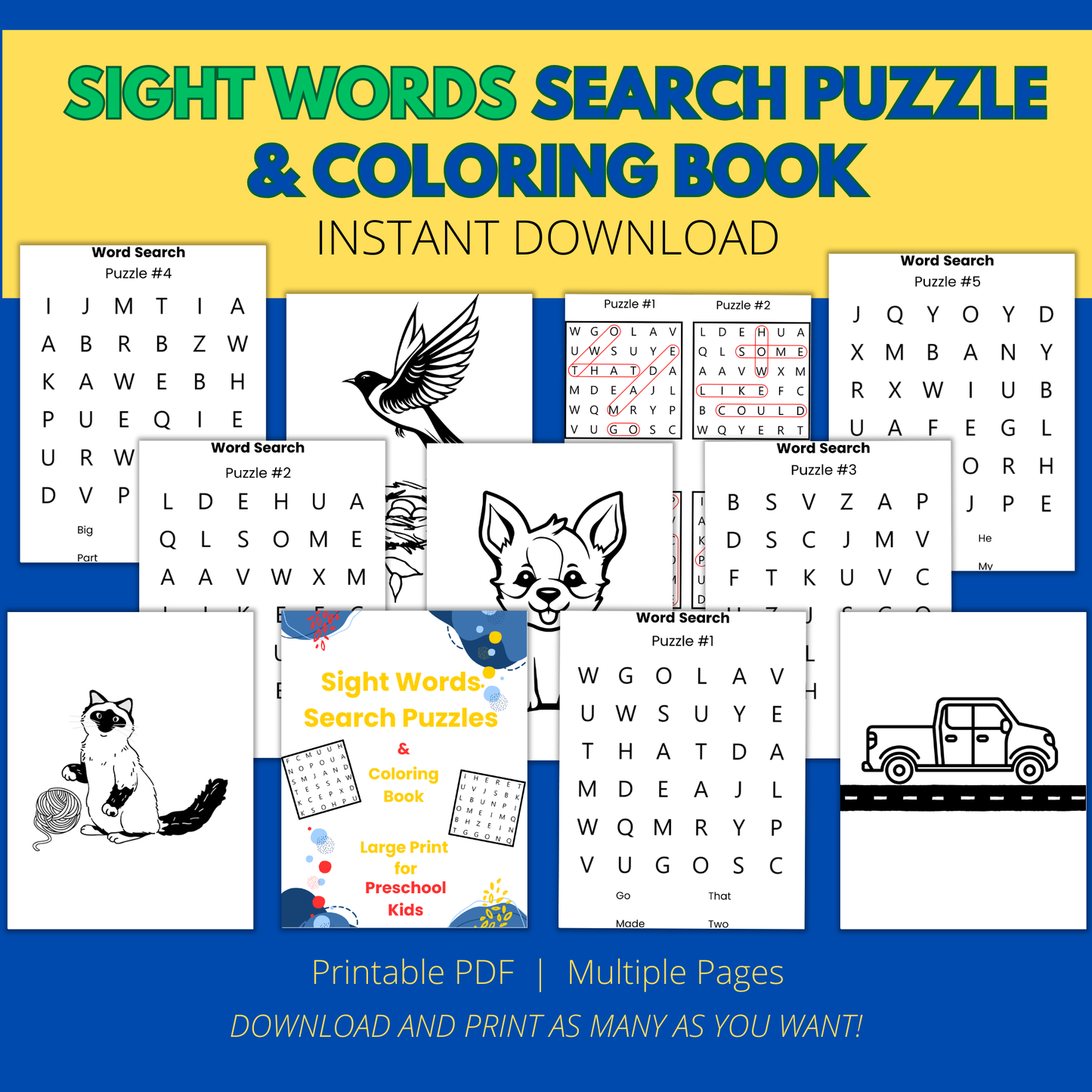 Sight Word Search and Coloring Printable Book - Little Rs Adventures