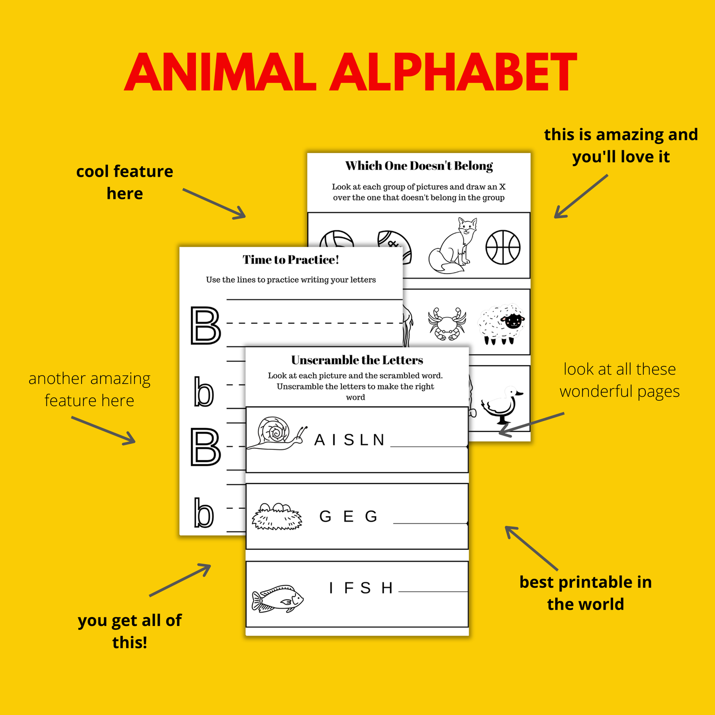Animal Alphabet Coloring and Activity Printable Book