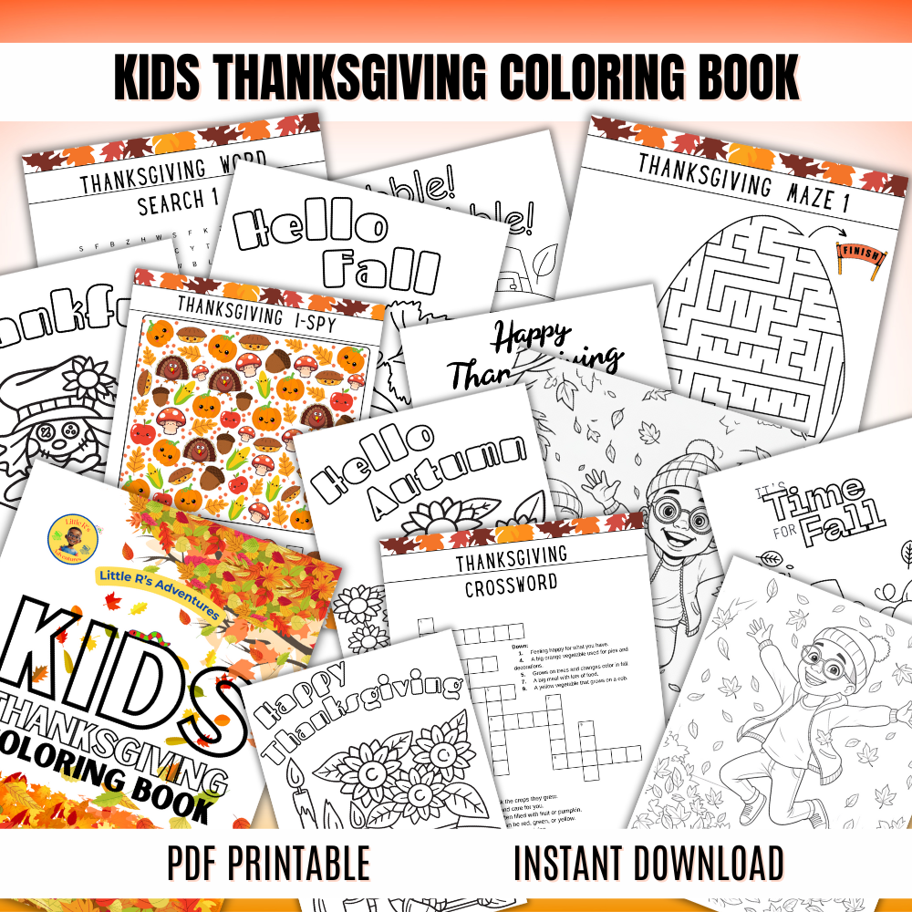 Kids Thanksgiving Printable Coloring and Activity Book