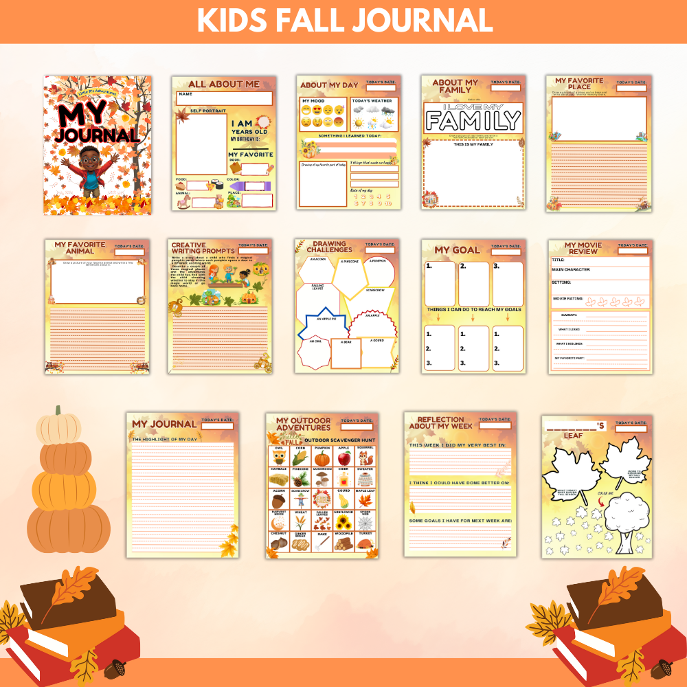 Kids Fall Printable Journal | Writing Prompts, Activities & Coloring